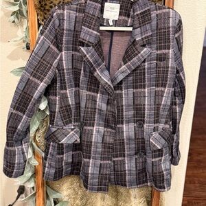 Avec Les Filles Plaid Blazer Jacket in Black and Pink